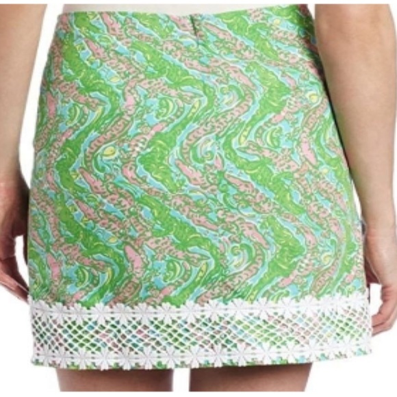 Lilly Pulitzer Chomp Chomp Gator Print Skirt Pink Green Lace size 4 - Picture 3 of 7